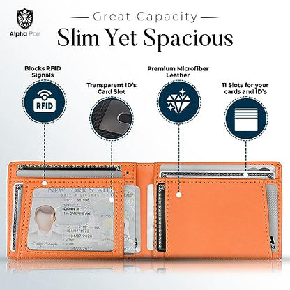 RFID Slim Wallet Men’s Wallet with 10 Credit Card Holders and 1 ID Window