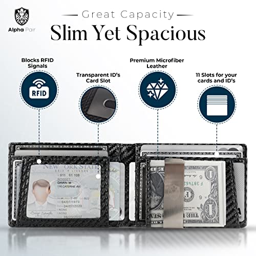 Slim RFID Men Wallets with Money Clip and 12 Cards Holder