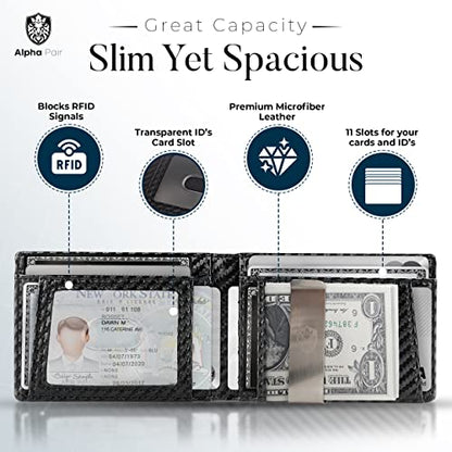 Slim RFID Men Wallets with Money Clip and 12 Cards Holder