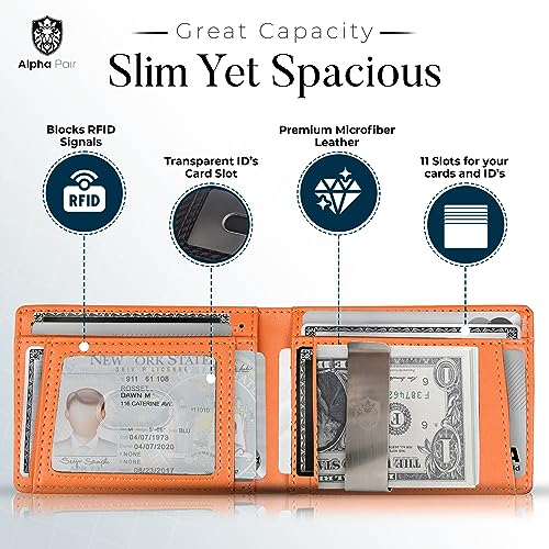 Slim RFID Men Wallets with Money Clip and 12 Cards Holder