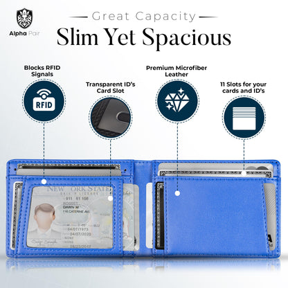 Bifold RFID Wallet With Cash Compartment and 12 Credit Card Slots & Smart Tag Holder for Samsung