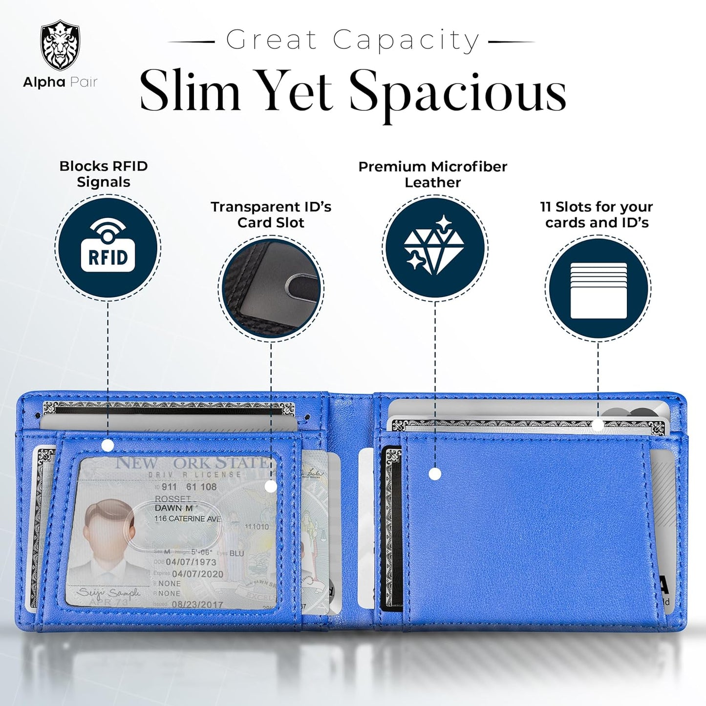 Bifold Slim Wallet with AirTag Holder  10 Credit Card Slots, 1 Transparent ID Window